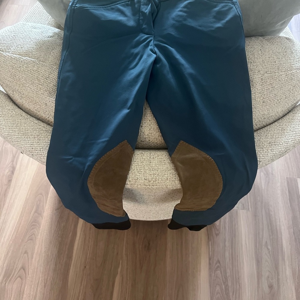 Classic Women's Blue Chinos with Brown Accents. Riding pants